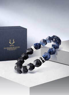 Buy AWNL Men's Beaded Bracelet With Black Onyx And Natural Blue Dumortierite in UAE