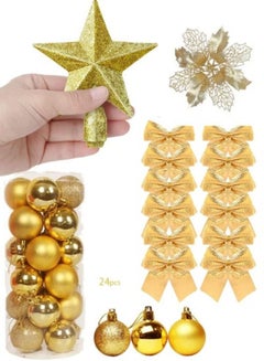 اشتري Christmas Decorative Accessories Pack Of Four Christmas Tree Ornaments Decor Included 24 Pcs Of Gold Ball 1  Glitter Tree Top Star 12 Pieces Of Bow And 1 Hollow Glitter Flower Gold في الامارات