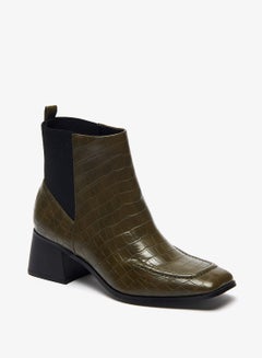Buy Textured Ankle Boots with Block Heels and Elastic Detail in UAE