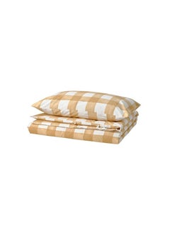 Buy Duvet cover and pillowcase, white yellow, check, 150x200/50x80 cm in UAE