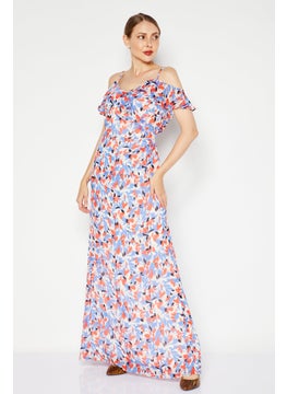 اشتري Women Allover Print Maxi Dress, Blue/Orange في الامارات