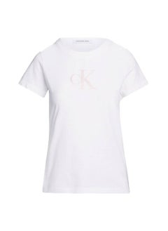 Buy Women's Slim Monogram T-Shirt -  cotton jersey , White in Saudi Arabia