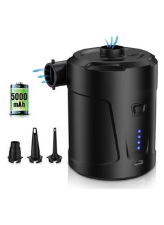 اشتري Electric Air Pump for Inflatables, with 3 Nozzles USB/ 5000mAh Rechargeable Battery, for Air Mattress, Pool Floats, Air Bed, Portable Inflator Deflator Pump في السعودية