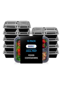 اشتري Pack Of 10 Reusable Lunch Box 3 Compartment Plastic Food Storage Containers With Lids 32 Ounce في الامارات