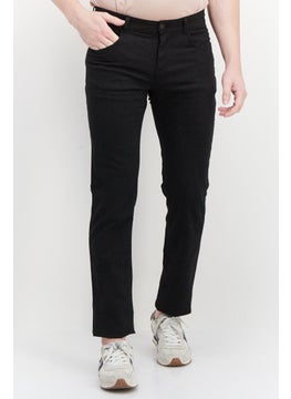 Buy Men Regular Fit Microgrid Print Stretchable Denim, Black in Saudi Arabia