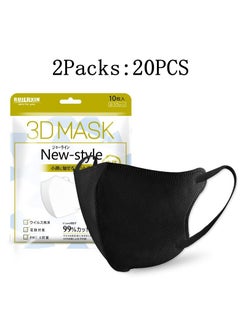 Buy 20 PCS 3D Disposable Adult Face Masks, 3-Layer Meltblown Filter Black Masks with Elastic Earloops in UAE