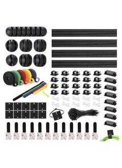 Buy 204pcs Cord Management Kit, Include 4 Cable Sleeve Split with 45 Self Adhesive Cable Clips Holder, 5 Rolls and 30 pcs Adhesive Ties, 100 Nylon Fasten Cable Ties for TV Office Car Desk Home in UAE