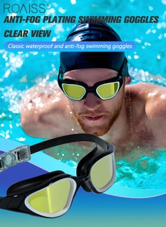 Buy Swim Goggles for Adult with Soft Silicone Gasket, Anti-fog No Leaking Clear Vision Pool Goggles, Swimming Glasses for Men Women, Black and White Gold Plated in UAE