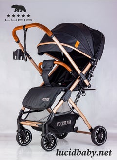 Buy Luxury Baby Stroller Handle with Umbrella and Leather Cover from Lucid Baby Model - POCKIT PLUS - Black in Egypt