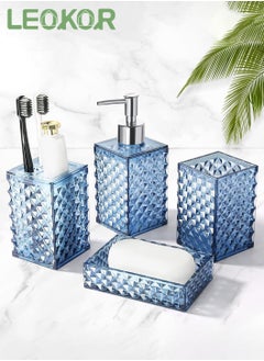 Buy Bathroom Accessories Set, 4Pcs Square Plastic Diamond Bathroom Sets with Toothbrush Holder,Toothbrush Cup,Soap/Lotion Dispenser, Bohemian Modern Bathroom Decor（Blue） in Saudi Arabia