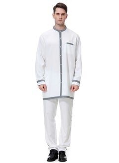 Buy Men's  Muslim  Thobe Thawb Kaftan Suit Kandora Islamic Arabic Robe Set White in Saudi Arabia