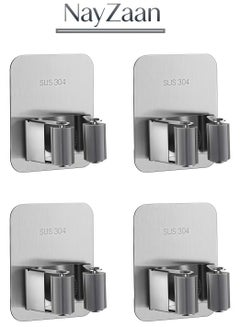 3-Pack Stainless Steel Broom Holder Wall Mount – No-Drill Adhesive, Adjustable, With Hooks