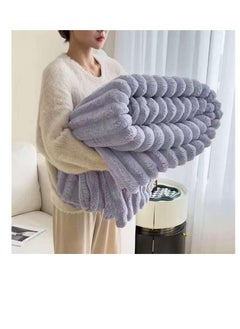 Buy Faux Fur Blanket Thick Warm Rabbit Hair Gray Plush Soft Plaid Throw Blanket for Double Bed Winter Sofa Cover 200*230CM in UAE