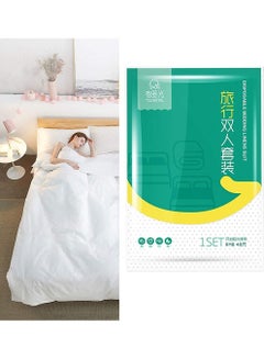اشتري 4 PCS Bed Sheets Set Disposable for Travel, Double Travel Hotel, Portable Sheet Quilt Cover Pillowcase Business Trip Spa Ready to use Bedding في السعودية