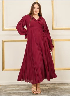 اشتري Plus Ruffle Trim Pleated Detail A-Line Maxi Dress في السعودية