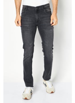 Buy Men Straight Fit Washed Denim Jeans, Dark Grey in Saudi Arabia