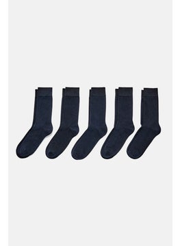 Buy Men 5 Pairs Textured Socks, Navy Blue in UAE