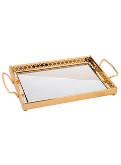 Buy Rectangular Serving Tray With Mirror And Golden Frame in Saudi Arabia