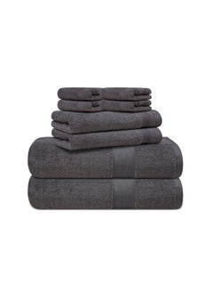 Buy 8 pc Luxury Home Linen, 100% Premium Cotton, 550 gsm, High Quality Weaving, Durable, Soft and Absorbent,  2 Bath Towel 70x140cm, 2 Hand Towel 40x70cm, 4 Face Towel 30x30cm, Charcoal, Made in Pakistan in UAE