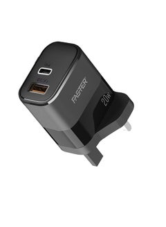 Buy Fast Charger 20W PD USB C Dual Port Type C QC3.0 Wall Adapter UK Plug, compatible with iPhone 13/12/12 Mini/12 Pro/12 Pro Max/Galaxy/Pixel 4,3/Pixel/Huawei/Xiaomi in UAE