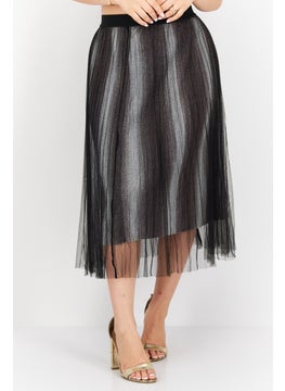 Buy Women Metallic Pleated Midi Skirt, Black Combo in UAE