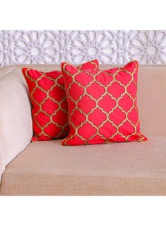 اشتري Gleam 100% Cotton Embroidered Beaded Filled Cushions Decorative Lightweight Square Throw Pillow For Sofas Couches Beds For Living Room L 45 x W 45 cm Dark Pink في الامارات