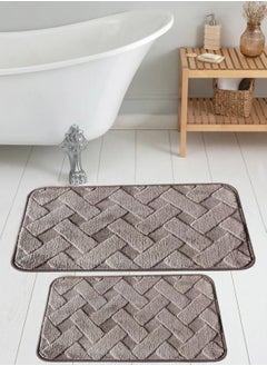 Buy 2 Pcs Bath Rug Set Bathroom Rugs, Non Slip Ultra Soft and Water Absorbent Bath Carpet, Machine Washable Quick Dry Bedroom Floor Mat Living Rug in Saudi Arabia