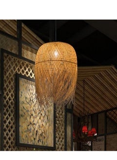 Buy Natural Bamboo Rustic Chandelier for Kitchen and Living Room, Oval Shape Wicker Chandeliers for Modern Decoration in Saudi Arabia