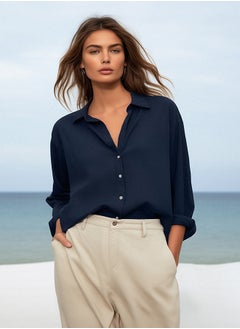 Buy Navy Blue Basic Oversize Wide Fit Woven Shirt TWOAW24GO00207 in Egypt