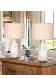 Buy Table Lamp Set of 2 Retro Side Desk Lamp for Living Bed Room Home with Linen Lampshade in Saudi Arabia