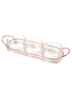 Buy Glass Dessert Serving Set with metal stand In Color Box - Rose Gold in UAE