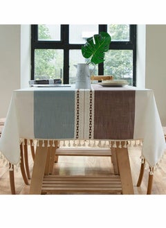 Buy Tablecloth, Rectangular Cotton Linen Washable Table Cloth with Tassel, Table Decoration Cloth for Rectangle Oblong Table, Kitchen, Dining, Tea Table Tabletop Decoration (55 x 71 inch, Blue Brown) in UAE