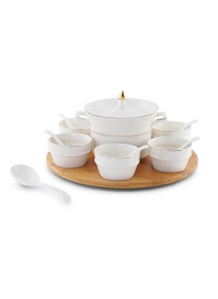 Buy Ralen 15-Piece Soup Set With Bamboo Tray - White in UAE