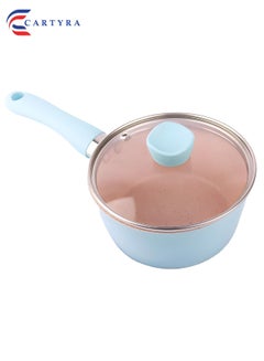 Buy Non-Stick Saucepan with Transparent Lid - Pack of 1 (Blue, 24x12x6cm) | Ceramic Saucepan with Handle and Steel Base | Small Pot with Lid | Non-Stick Cookware Set | Ceramic Nonstick Saucepan in UAE