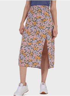 Buy Floral Print Button Detail Skirt in UAE