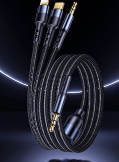 Buy 3 in 1 Jack Braided Aux Audio Cable 3.5mm to 3.5mm  Lightning and Type C High Quality Stereo Audio Cable for iPhone Tablet Android Computer Car Audio  Speaker Headphone - 1.2 Meter in UAE