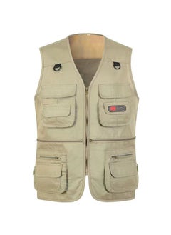 اشتري Breathable Mesh Fishing Vest Men Multi-Pocket Waistcoat Khaki في السعودية