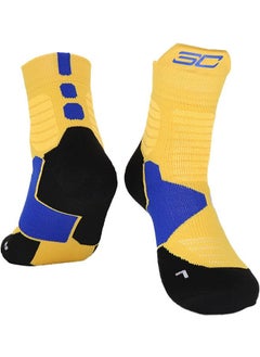 Buy Elite Basketball Socks for Men & Boys, Cushioned Athletic Breathable Mid Sock, Running Training Compression Thick Socks Yellow/Blue/Black in Saudi Arabia