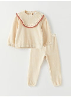 Buy Crew Neck Long Sleeve Baby Girl Velvet Jumper and Trousers 2-Pack Set in Egypt