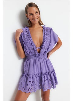 Buy Lilac Mini Woven Embroidery Detailed 100% Cotton Beach Dress TBESS21EL1248 in Egypt