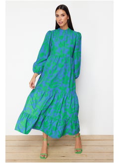 Buy Blue Patterned Half Placket Wide Fit Cotton Woven Dress TCTSS23EB00222 in Egypt