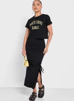 Buy Ruched Midi Skirt With Tie Up in UAE