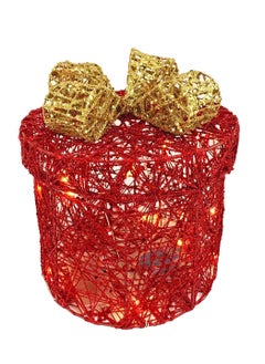 Buy Round Light Up Gift Box Red & Gold Colour Warm LED Fairy Lights Openable Top Cover 20x20cm in UAE