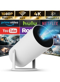 اشتري HY300 Pro Mini Projector with WIFI6 and Bluetooth, 4K 1080P Support with  Android 11.0 TV, Up to 150'' Screen, 180° Flip, Modern Round Design, HDMI & USB Compatible with iOS, Android, Laptops, TV Sticks, PS5, and Many More Devices في السعودية