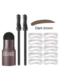 Buy One Step Eyebrow Stamp Shaping Kit Set With 10 Stencils Makeup Long Lasting Waterproof Dark Brown in UAE