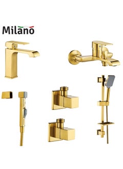 اشتري Power Collection Complete Set With Matte Color, Brass Body Complete set for Toilets, Bathroom, Lavatory Gold في الامارات