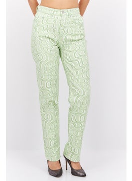 اشتري Women Regular Fit Abstract Print Denim Jeans, Lime في الامارات