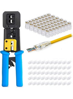 Buy RJ45 Crimp Tool Pass Through Connector End With Cat6 Crimping Tool Kit for RJ45/RJ12 Regular,50 Cat6 straight-through connectors, 50PCS Covers and Mini Wire Stripper in Saudi Arabia