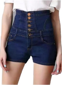 Buy Women highwaist buttoned denim jeans lycra short in Egypt