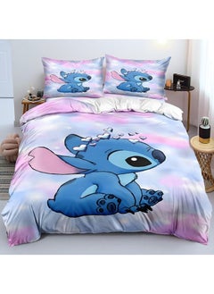 Buy Cartoon Stitch pattern bedding three-piece set with soft microfiber polyester sheets including cover and two pillowcases (size 150cmX200cm) in Saudi Arabia